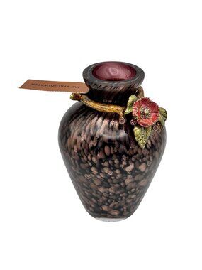 New Jay Strangwater Mini Vase Hand Blown Glass Ginger Flower Brown Rhinestones